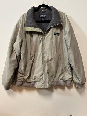 Vintage Lands' End Polartec Bomber Jacket Men's Large Beige Fleece Lined